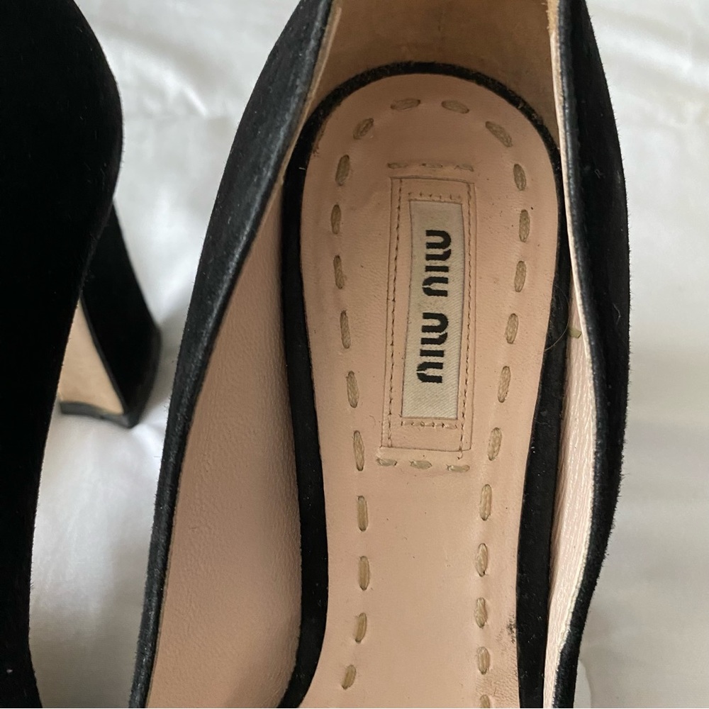 Miu Miu Black Suede Bow Peep Toe Pump - Picture 3 of 8